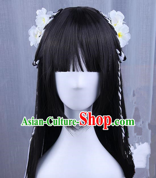 Traditional Handmade Ancient Chinese Han Dynasty Princess Hair Decoration and Wig Complete Set, Ancient Chinese Young Lady Headwear and Wig for Women