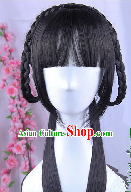 Traditional Handmade Ancient Chinese Han Dynasty Princess Wig Complete Set, Ancient Chinese Palace Young Lady Wig for Women