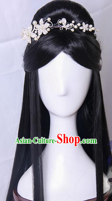 Traditional Handmade Ancient Chinese Tang Dynasty Princess Hair Decoration and Wig Complete Set, Ancient Chinese Palace Empress Headwear and Wig for Women