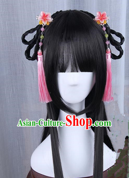 Traditional Handmade Ancient Chinese Han Dynasty Imperial Princess Wig, Ancient Hanfu Chinese Young Lady Wig for Women