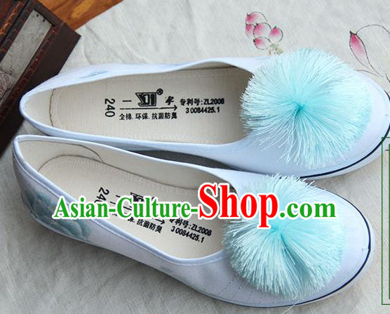 Traditional Handmade Ancient Chinese Han Dynasty Imperial Princess Freehand Sketching Peony Hanfu Shoes for Women
