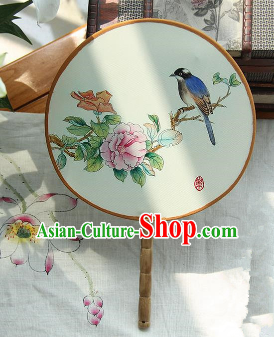 Traditional Handmade Ancient Chinese Tang Dynasty Imperial Princess Painting Flowers Palace Lady Round Hanfu Silk Fan for Women
