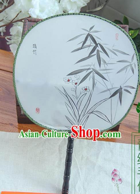 Traditional Handmade Ancient Chinese Tang Dynasty Imperial Princess Painting Lotus Palace Lady Round Hanfu Silk Fan for Women