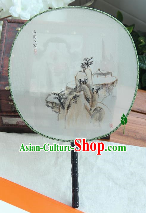 Traditional Handmade Ancient Chinese Tang Dynasty Imperial Princess Painting Landscape Palace Lady Round Hanfu Silk Fan for Women