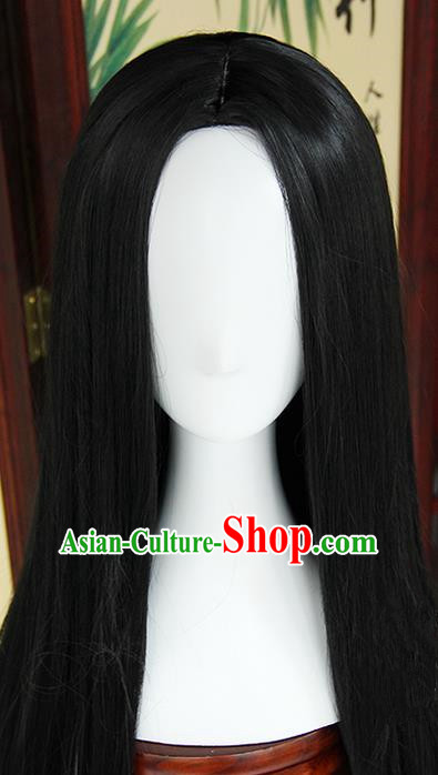 Traditional Handmade Ancient Chinese Tang Dynasty Imperial Princess Wig, Ancient Chinese Cosplay Fairy Palace Young Lady Straight Hair Wig for Women