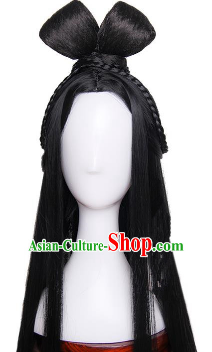 Traditional Handmade Ancient Chinese Tang Dynasty Imperial Princess Fairy Wig, Ancient Chinese Cosplay Fairy Palace Young Lady Hair Wig for Women