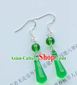 Traditional Handmade Chinese Ancient Princess Classical Hanfu Accessories Jewellery Green Crystal Earrings Eardrop for Women