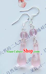 Traditional Handmade Chinese Ancient Princess Classical Hanfu Accessories Jewellery Pink Crystal Earrings Eardrop for Women