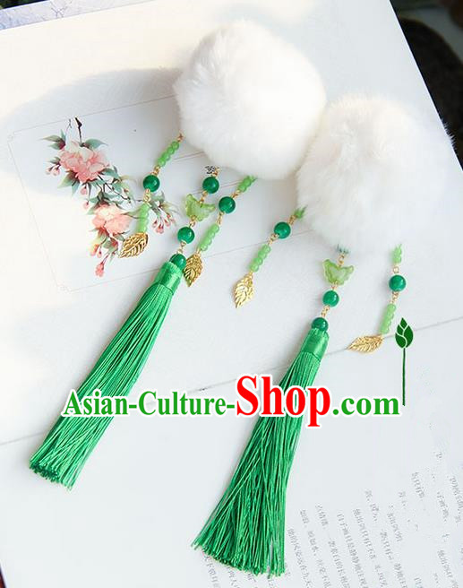 Traditional Handmade Chinese Ancient Princess Classical Hanfu Accessories Jewellery Venonat Green Tassel Hair Step Shake Hair Claws, Hanfu Tassel Hair Fascinators Hairpins for Women