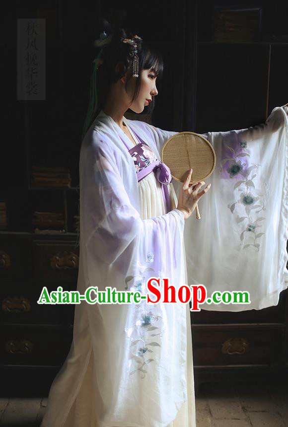 Traditional Ancient Chinese Female Costume Embroidered Wide Sleeve Cardigan, Elegant Hanfu Clothing Wearing Silks Chinese Ming Dynasty Embroidered Palace Princess Dress for Women