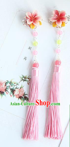 Traditional Handmade Chinese Ancient Princess Classical Hanfu Accessories Jewellery Silk Flowers Pink Tassel Hair Step Shake Hair Claws, Tassel Hair Fascinators Hairpins for Women