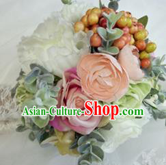 Top Grade Classical Wedding Silk Flowers, Bride Holding Emulational Pink Fruit Flowers, Hand Tied Bouquet Flowers for Women