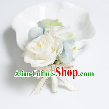 Top Grade Classical Wedding Silk Flowers,Groom Emulational Corsage Groomsman Champagne Brooch Flowers for Men