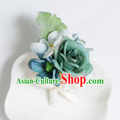 Top Grade Classical Wedding Silk Flowers,Groom Emulational Corsage Groomsman Blue Brooch Flowers for Men