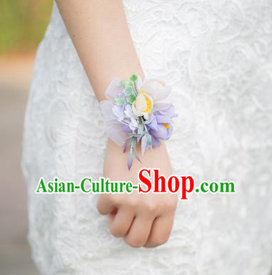 Top Grade Classical Wedding Silk Flowers, Bride Emulational Wrist Flowers Bridesmaid Bracelet Lilac Flowers for Women