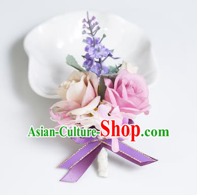 Top Grade Classical Wedding Silk Flowers,Groom Emulational Corsage Groomsman Brooch Flowers for Men