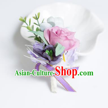 Top Grade Classical Wedding Silk Flowers,Groom Emulational Corsage Groomsman Brooch Flowers for Men