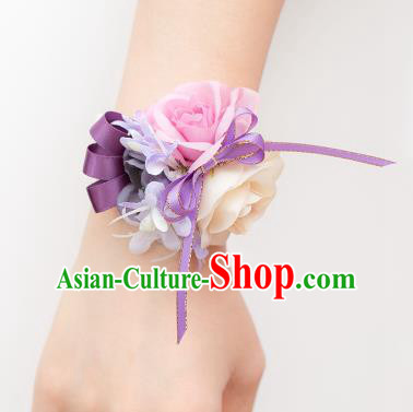 Top Grade Classical Wedding Silk Flowers, Bride Emulational Wrist Flowers Bridesmaid Bracelet Flowers for Women