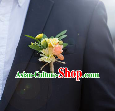 Top Grade Classical Wedding Silk Flowers,Groom Emulational Corsage Groomsman Pink Brooch Flowers for Men