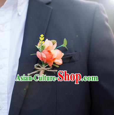 Top Grade Classical Wedding Silk Flowers,Groom Emulational Corsage Groomsman Pink Brooch Flowers for Men