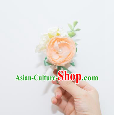 Top Grade Classical Wedding Silk Flowers,Groom Emulational Corsage Groomsman Pink Brooch Flowers for Men