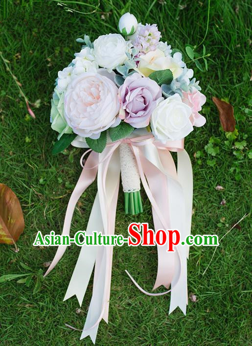 Top Grade Classical Wedding Silk Flowers, Bride Holding Emulational Flowers, Hand Tied Bouquet Flowers for Women