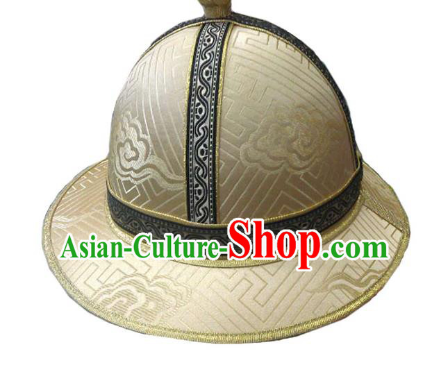 Traditional Chinese Top Grade Mongol Nationality Dancing Accessories Headdress, Mongolian Princes Folk Dance Ethnic Headwear China Mongolian Minority Royal Highness Wedding Round Gold Hat for Men