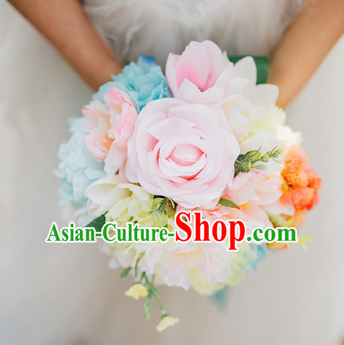 Top Grade Classical Wedding Silk Flowers Ball, Bride Holding Emulational Flowers, Hand Tied Bouquet Flowers for Women