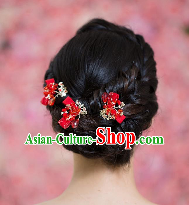 Handmade Chinese Classical Hair Accessories Wedding Hair Sticks Hair Jewellery, Bride Royal Crown Xiuhe Suit Red Hair Clasp for Women