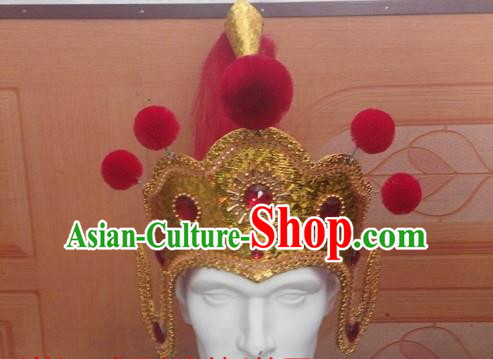 Traditional Ancient Chinese Classical Peking Opera Props, Tang Dynasty General Coronet Soldier Helmet Hat for Men