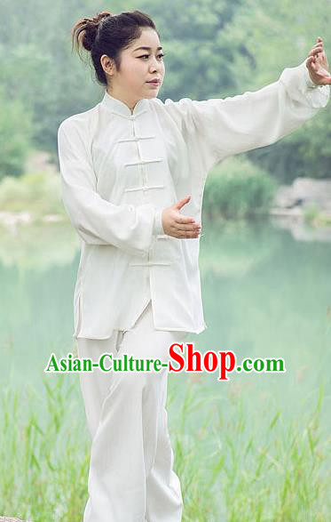 Traditional Chinese Top Silk Cotton Kung Fu Costume Martial Arts Kung Fu Training Plated Buttons White Uniform, Tang Suit Gongfu Shaolin Wushu Clothing, Tai Chi Taiji Teacher Suits Uniforms for Women