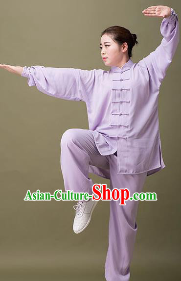 Traditional Chinese Top Silk Cotton Kung Fu Costume Martial Arts Kung Fu Training Plated Buttons Purple Uniform, Tang Suit Gongfu Shaolin Wushu Clothing, Tai Chi Taiji Teacher Suits Uniforms for Women