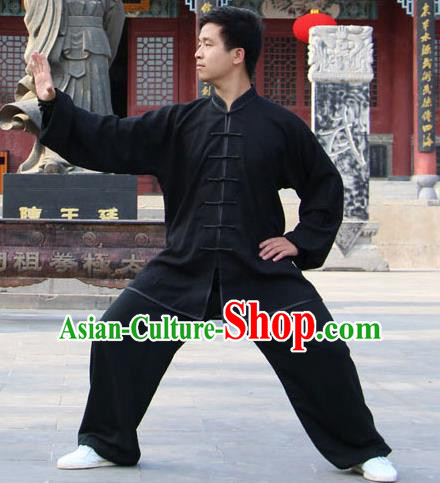 Traditional Chinese Top Silk Cotton Kung Fu Costume Martial Arts Kung Fu Training Plated Buttons Black Uniform, Tang Suit Gongfu Shaolin Wushu Clothing, Tai Chi Taiji Teacher Suits Uniforms for Men