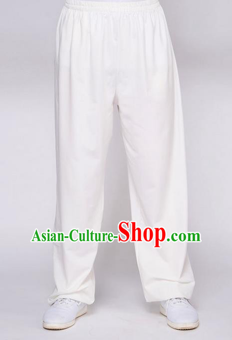 Traditional Chinese Top QMilch Kung Fu Costume Martial Arts Kung Fu Training White Pants, Tang Suit Gongfu Shaolin Wushu Plus Fours, Tai Chi Taiji Teacher Trousers for Women for Men