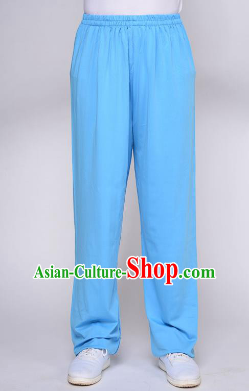 Traditional Chinese Top QMilch Kung Fu Costume Martial Arts Kung Fu Training Blue Pants, Tang Suit Gongfu Shaolin Wushu Plus Fours, Tai Chi Taiji Teacher Trousers for Women for Men