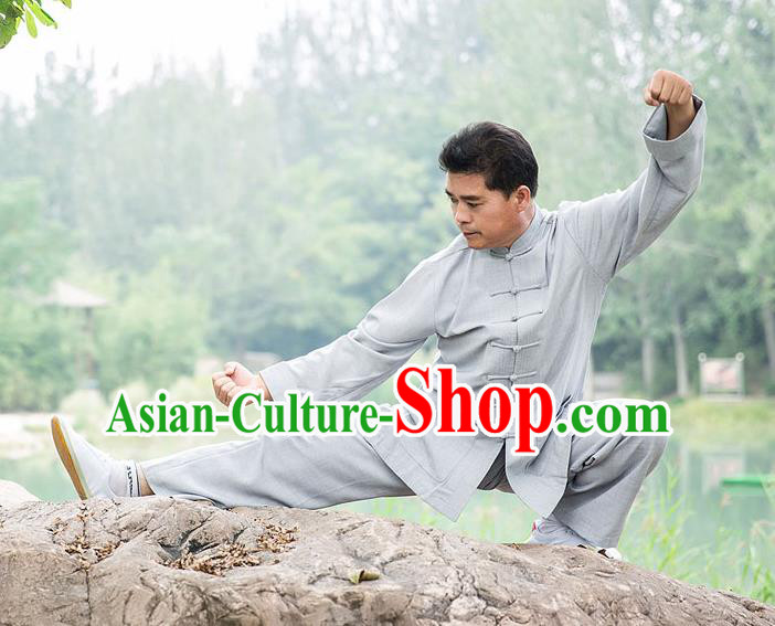 Traditional Chinese Top Tencel Ramie Kung Fu Costume Martial Arts Kung Fu Training Plated Buttons Uniform, Tang Suit Gongfu Shaolin Wushu Clothing, Tai Chi Taiji Teacher Suits Uniforms for Men