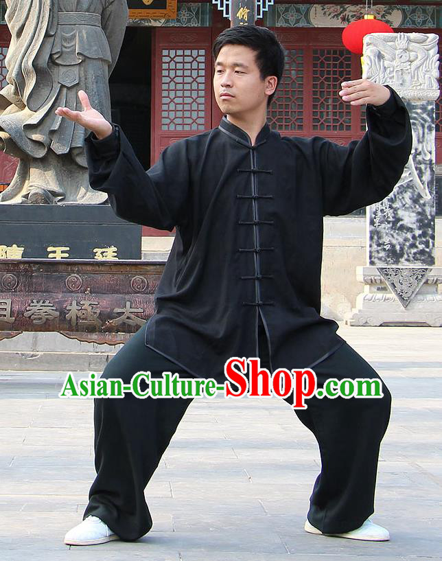 Traditional Chinese Top Linen Kung Fu Costume Martial Arts Kung Fu Training Black Uniform, Tang Suit Gongfu Shaolin Wushu Clothing, Tai Chi Taiji Teacher Suits Uniforms for Men