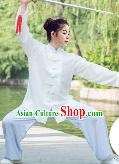 Traditional Chinese Top Linen Kung Fu Costume Martial Arts Kung Fu Training White Uniform, Tang Suit Gongfu Shaolin Wushu Clothing, Tai Chi Taiji Teacher Suits Uniforms for Women