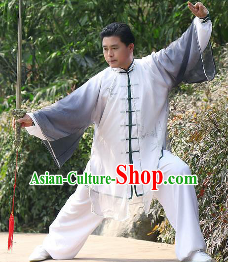 Traditional Chinese Top Kung Fu Costume Martial Arts Kung Fu Training Black Chiffon Marble, Tang Suit Gongfu Shaolin Wushu Clothing, Tai Chi Taiji Teacher Cardigan for Men