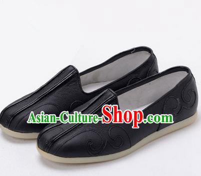 Traditional Chinese Top Kung Fu Shoes Martial Arts Kung Fu Training Taoist Priest Black Shoe, Tang Suit Gongfu Shaolin Wushu Tai Chi Taiji Teacher Shoes for Men