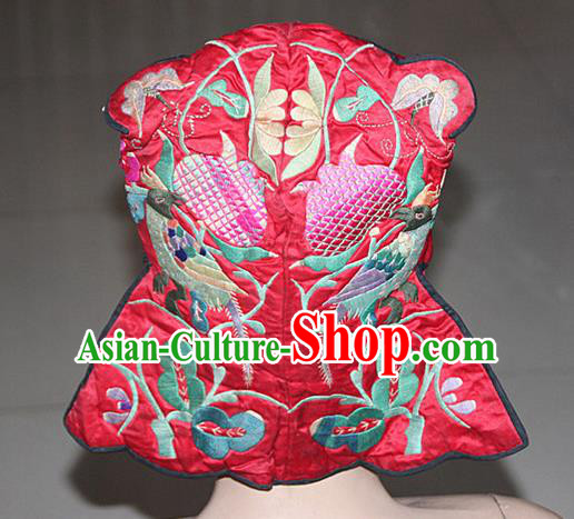 Traditional Chinese Miao Nationality Crafts Hmong Handmade Children Embroidery Phoenix Bird Tiger Headwear, Miao Ethnic Minority Exorcise Evil Tiger Hat for Kids