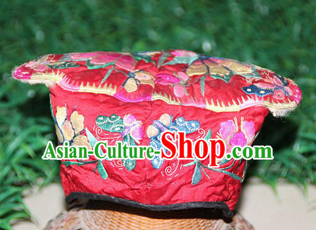 Traditional Chinese Miao Nationality Crafts Hmong Handmade Children Embroidery Butterfly Coronet Tiger Headwear, Miao Ethnic Minority Exorcise Evil Tiger Hat for Kids