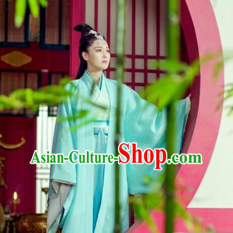 Traditional Ancient Chinese Imperial Consort Costume, Elegant Hanfu Palace Lady Green Dress Clothing, Chinese Warring States Period Princess Swordsman Clothing for Women