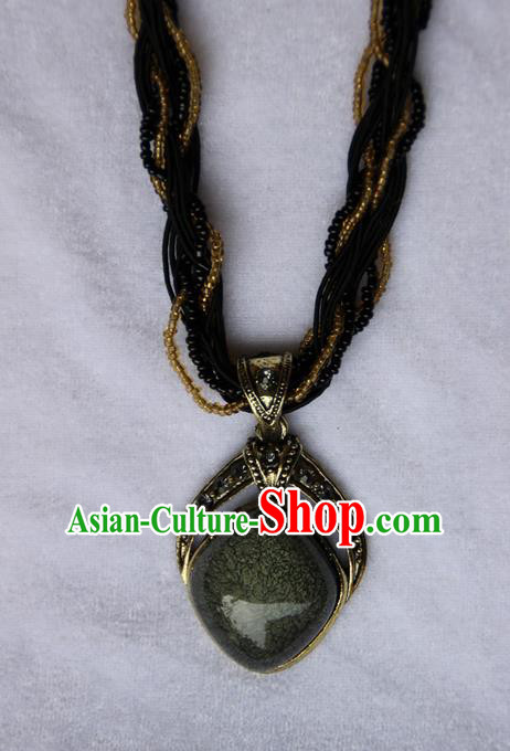 Traditional Chinese Miao Ethnic Minority Necklace, Hmong Handmade Sweater Chain, Miao Ethnic Jewelry Accessories Collarbone Chain Necklace for Women