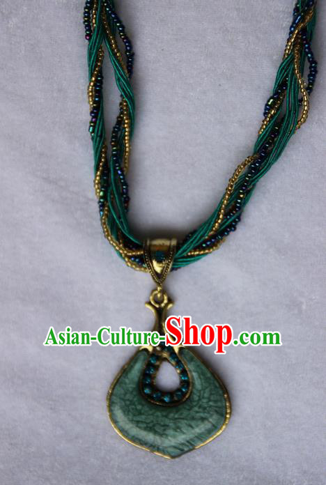 Traditional Chinese Miao Ethnic Minority Necklace, Hmong Handmade Sweater Chain, Miao Ethnic Jewelry Accessories Collarbone Chain Necklace for Women