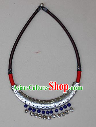 Traditional Chinese Miao Ethnic Minority Necklace, Hmong Handmade Silver Longevity Lock, Miao Ethnic Jewelry Accessories Collarbone Chain Necklace for Women