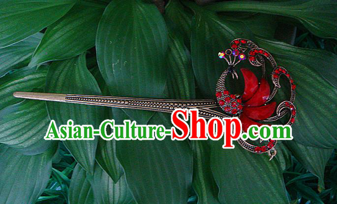 Traditional Chinese Miao Ethnic Minority Hair Jewelry Accessories, Hmong Handmade Peacock Hairpins, Miao Ethnic Jewelry Accessories Hair Claw for Women