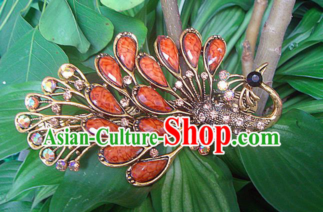 Traditional Chinese Miao Ethnic Minority Palace Hair Jewelry Accessories, Hmong Handmade Peacock Hairpins, Miao Ethnic Jewelry Accessories Hair Claw for Women