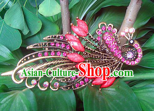 Traditional Chinese Miao Ethnic Minority Palace Hair Jewelry Accessories, Hmong Handmade Peacock Hairpins, Miao Ethnic Jewelry Accessories Hair Claw for Women