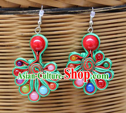 Traditional Chinese Miao Ethnic Minority Palace Jewelry Accessories Satin Earrings, Hmong Handmade Earrings for Women